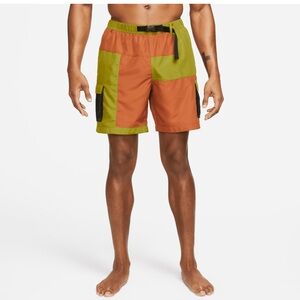Nike Men's Swim Shorts - Olive Green and Rust Orange